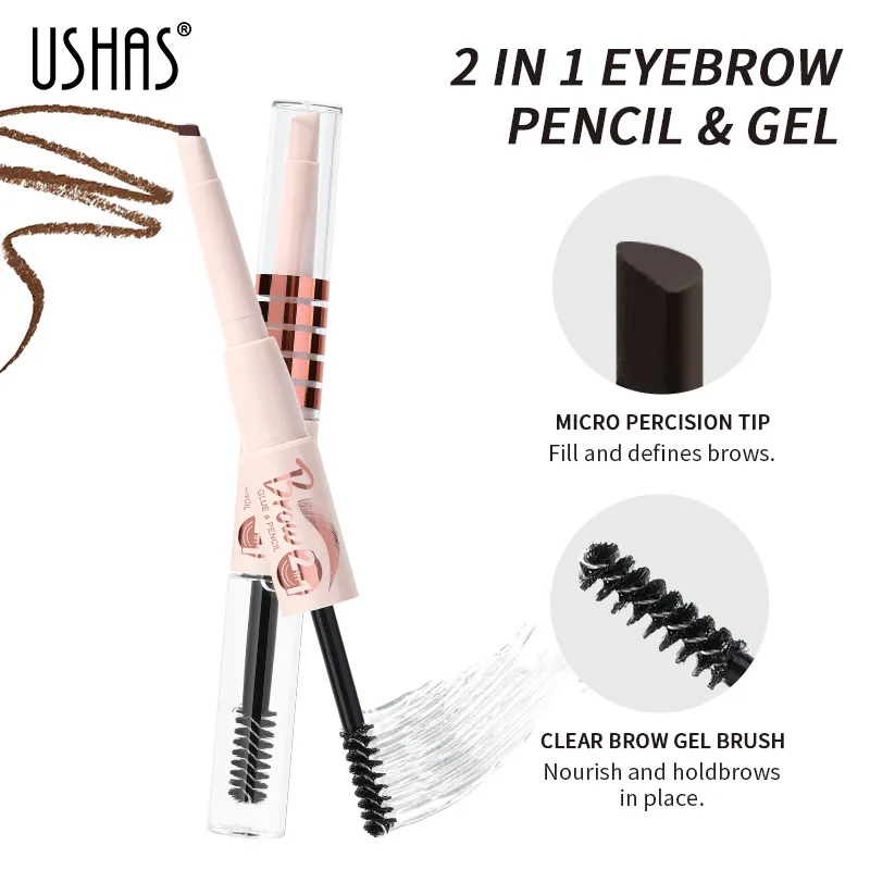 Waterproof Brow Pen and Gel Combo Long-Lasting EB026-MIX USHAS 3 ushas brow pen brow gel combo waterproof long lasting smudge proof non fading eb026 mix SPU815577276857 3961