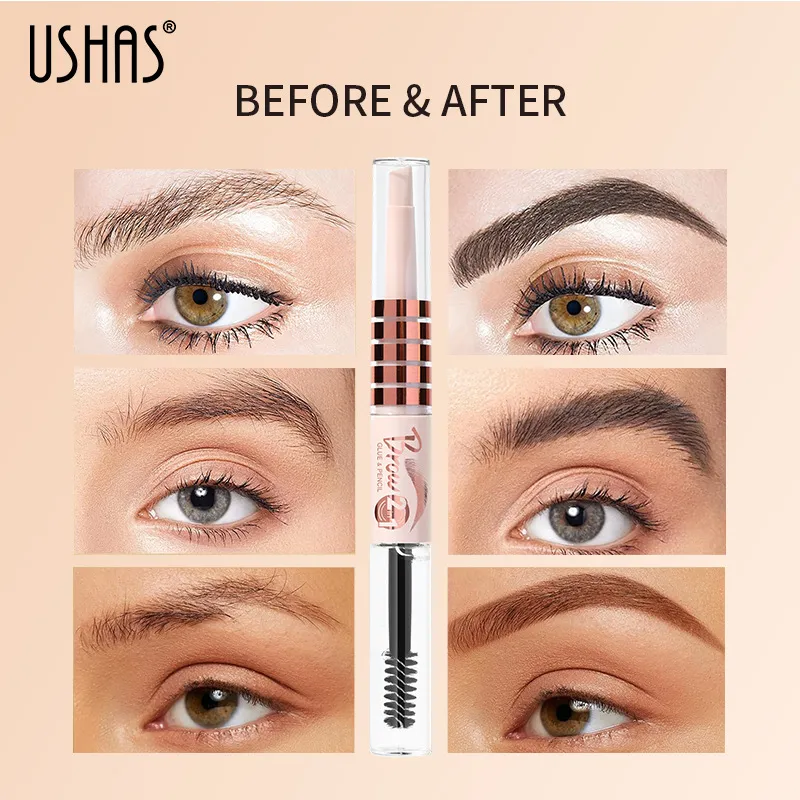Waterproof Brow Pen and Gel Combo Long-Lasting EB026-MIX USHAS 6 ushas brow pen brow gel combo waterproof long lasting smudge proof non fading eb026 mix SPU815577276857 3964