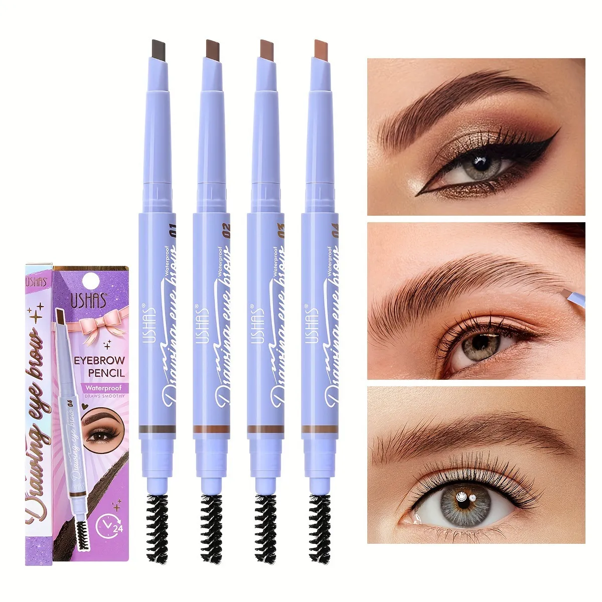 Double-Ended Waterproof Brow Pen with Brush TP350F by USHAS 1 ushas brow pen double ended with brow brush waterproof smudge proof easy application tp350f SPU909330634705 7192