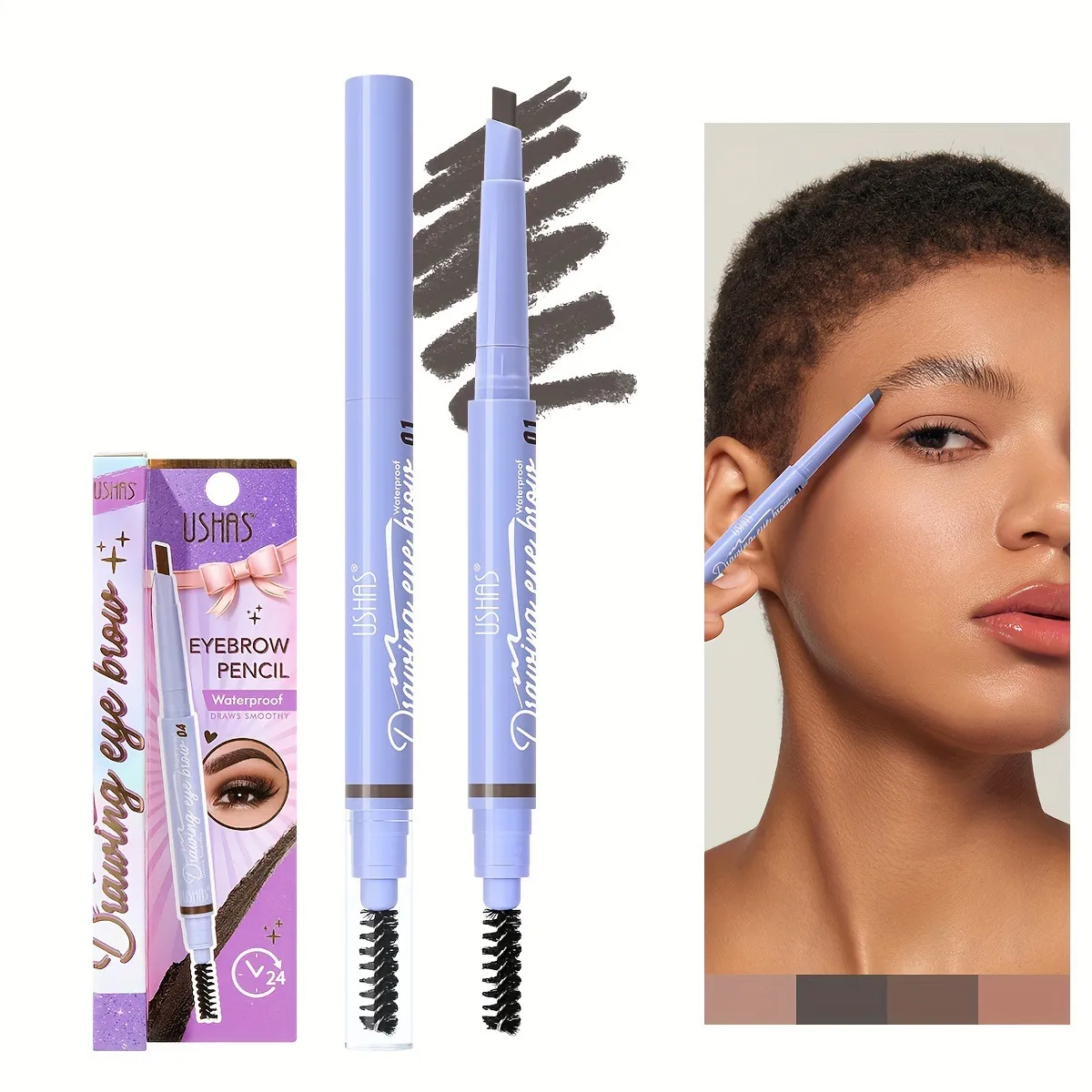 Double-Ended Waterproof Brow Pen with Brush TP350F by USHAS 3 ushas brow pen double ended with brow brush waterproof smudge proof easy application tp350f SPU909330634705 7194