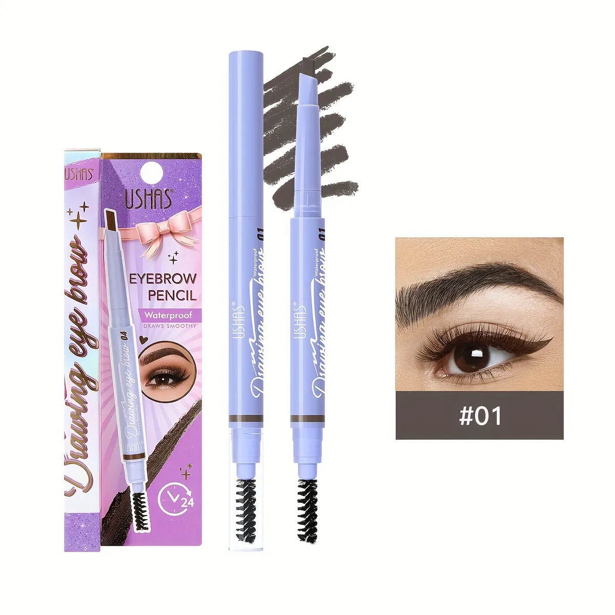 Double-Ended Waterproof Brow Pen with Brush TP350F by USHAS 9 ushas brow pen double ended with brow brush waterproof smudge proof easy application tp350f SPU909330634705 7200