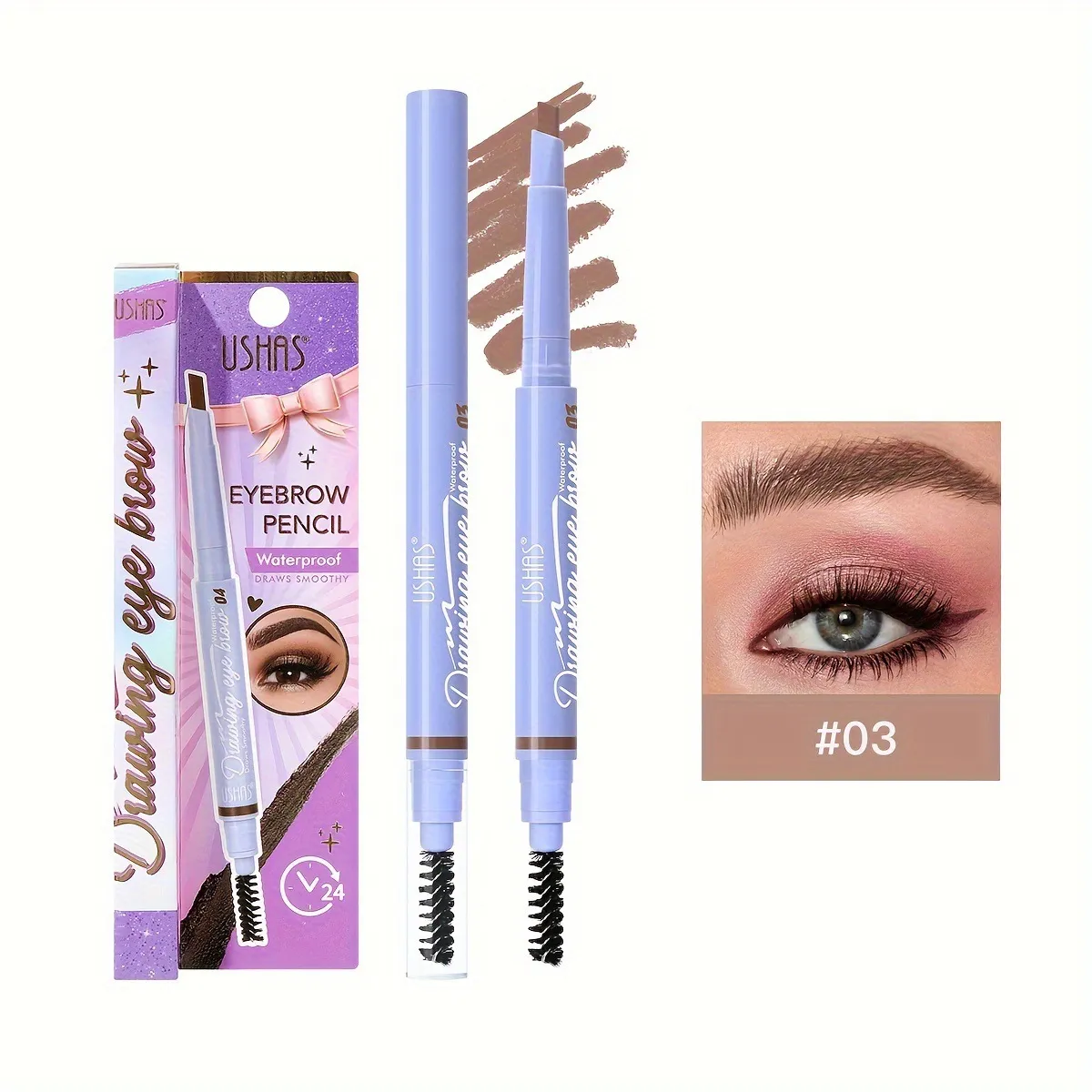 Double-Ended Waterproof Brow Pen with Brush TP350F by USHAS 11 ushas brow pen double ended with brow brush waterproof smudge proof easy application tp350f SPU909330634705 7202