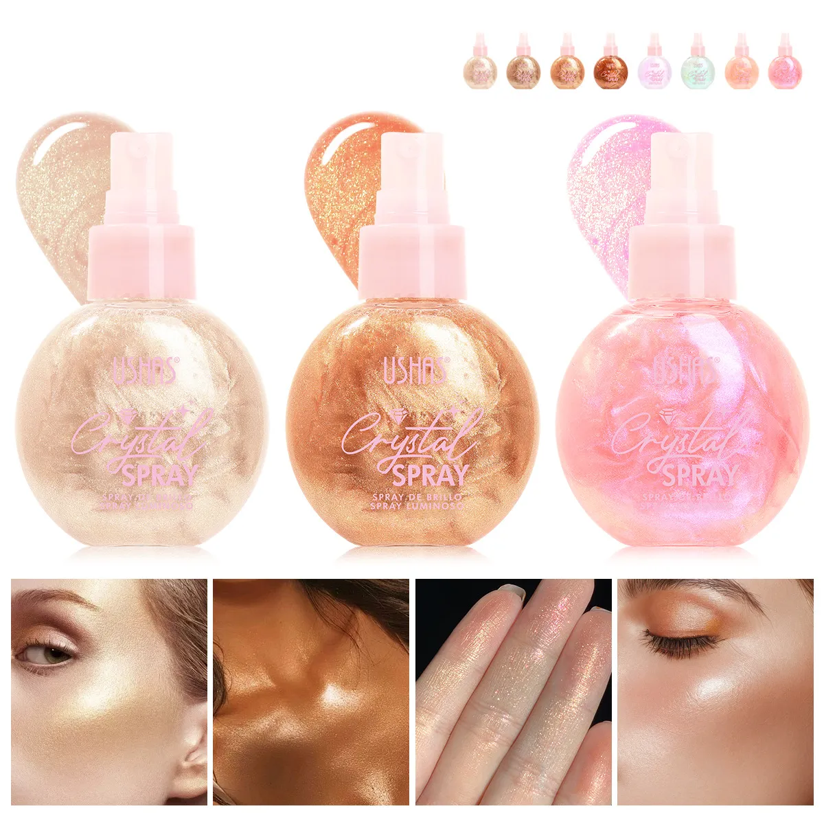 Liquid Highlighter Spray for Brightening and Moisturizing UC103A+B USHAS 4 ushas liquid highlighter brightening moisturizing contour highlighter spray uc103a b SPU934529088467 8961