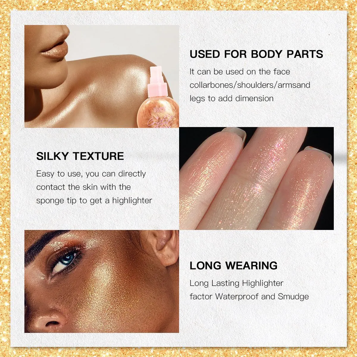 Liquid Highlighter Spray for Brightening and Moisturizing UC103A+B USHAS 6 ushas liquid highlighter brightening moisturizing contour highlighter spray uc103a b SPU934529088467 8963