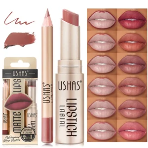 Long-Lasting Matte Lipstick & Lip Liner Waterproof Nude USHAS
