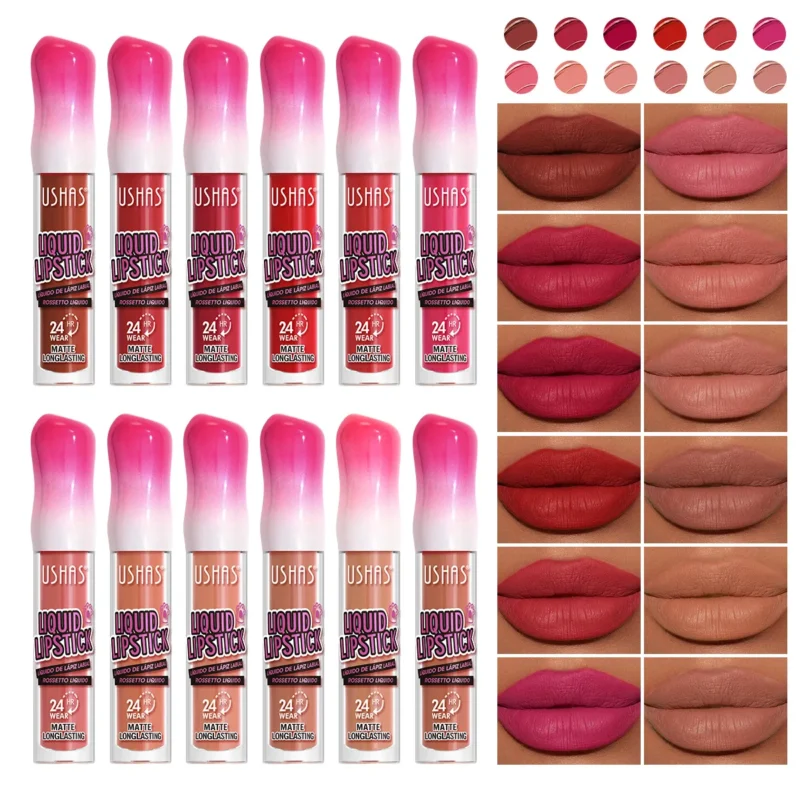 ushas moisturizing smudge proof liquid waterproof lipstick 12 colors lip gloss matte lip stain wholesale SPU890766031039 6758