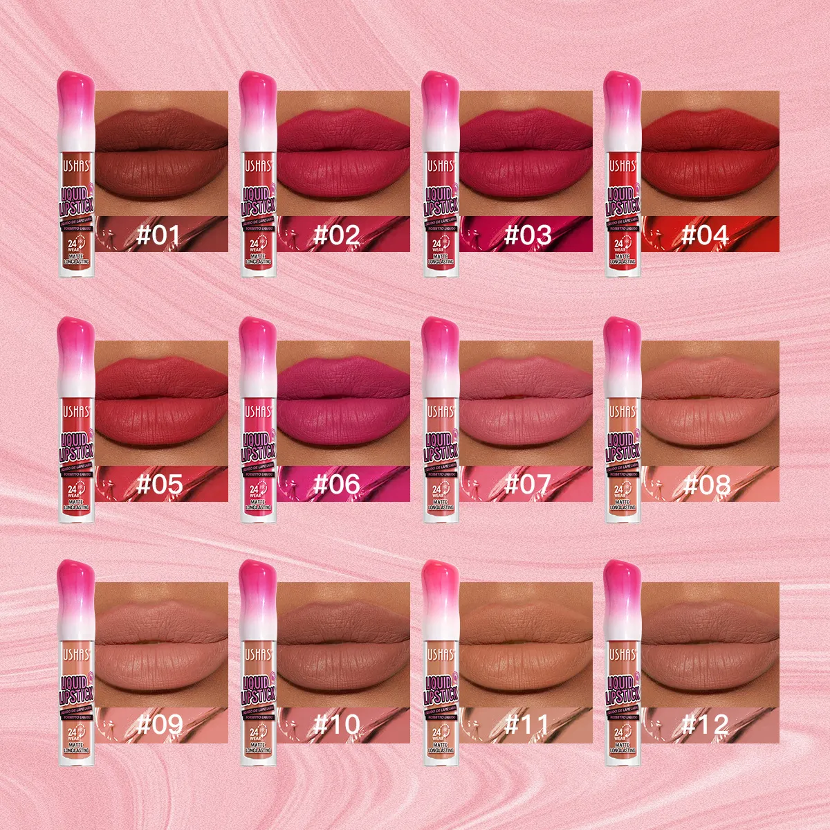 USHAS Moisturizing Matte Liquid Lipstick - Smudge-Proof Waterproof Lip Stain 4 ushas moisturizing smudge proof liquid waterproof lipstick 12 colors lip gloss matte lip stain wholesale SPU890766031039 6777