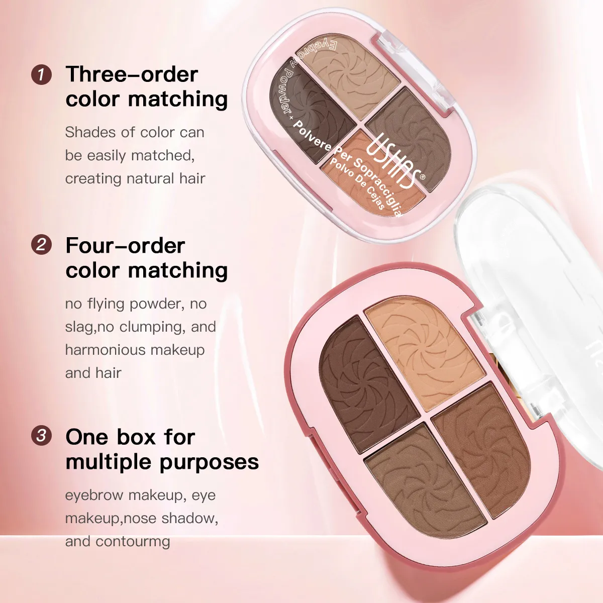 USHAS Natural Contour 4-Compartment Brow Powder UF100 5 ushas natural contour fine 4 compartment brow powder uf100 SPU947634413760 10033