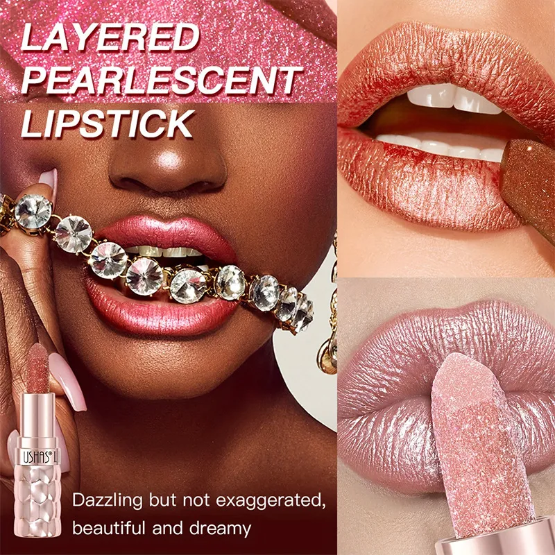 Pearl Shimmer Lipstick Waterproof Long-Lasting UC012A+B USHAS 6 ushas pearl lipstick waterproof smudge proof long lasting moisturizing fine shimmer lipstick uc012a b SPU842210325630 5186