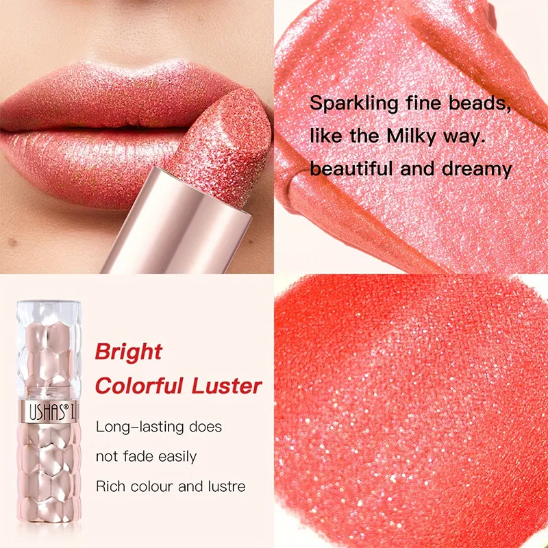 Pearl Shimmer Lipstick Waterproof Long-Lasting UC012A+B USHAS 7 ushas pearl lipstick waterproof smudge proof long lasting moisturizing fine shimmer lipstick uc012a b SPU842210325630 5187