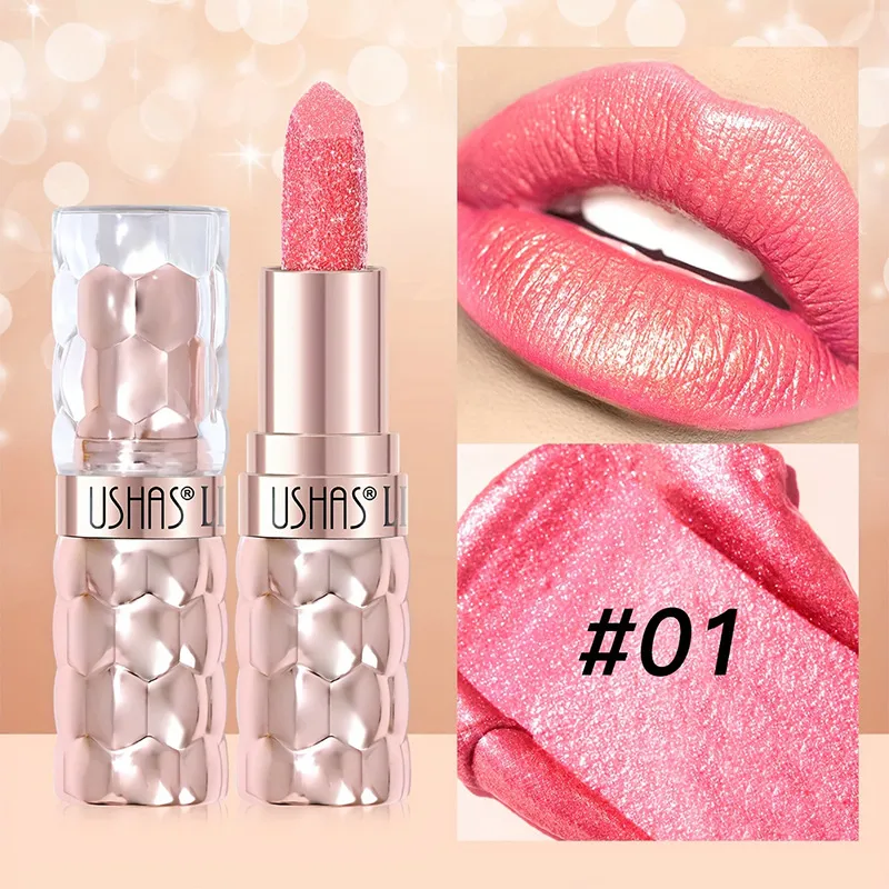 Pearl Shimmer Lipstick Waterproof Long-Lasting UC012A+B USHAS 11 ushas pearl lipstick waterproof smudge proof long lasting moisturizing fine shimmer lipstick uc012a b SPU842210325630 5191