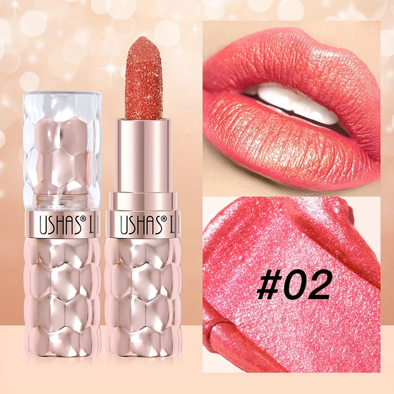 Pearl Shimmer Lipstick Waterproof Long-Lasting UC012A+B USHAS 12 ushas pearl lipstick waterproof smudge proof long lasting moisturizing fine shimmer lipstick uc012a b SPU842210325630 5192