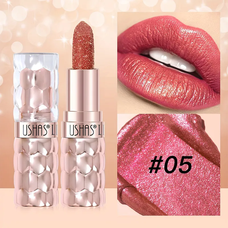 Pearl Shimmer Lipstick Waterproof Long-Lasting UC012A+B USHAS 15 ushas pearl lipstick waterproof smudge proof long lasting moisturizing fine shimmer lipstick uc012a b SPU842210325630 5195