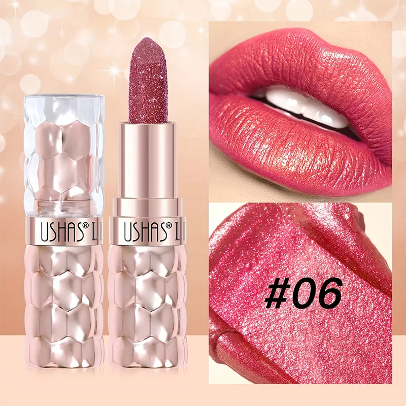 Pearl Shimmer Lipstick Waterproof Long-Lasting UC012A+B USHAS 16 ushas pearl lipstick waterproof smudge proof long lasting moisturizing fine shimmer lipstick uc012a b SPU842210325630 5196