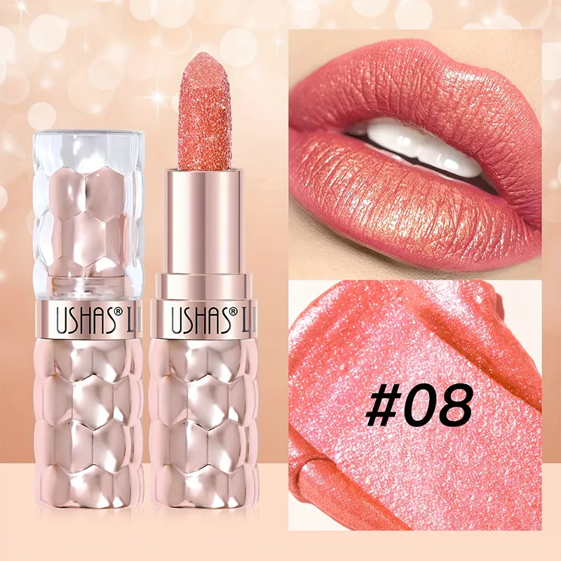 Pearl Shimmer Lipstick Waterproof Long-Lasting UC012A+B USHAS 18 ushas pearl lipstick waterproof smudge proof long lasting moisturizing fine shimmer lipstick uc012a b SPU842210325630 5198