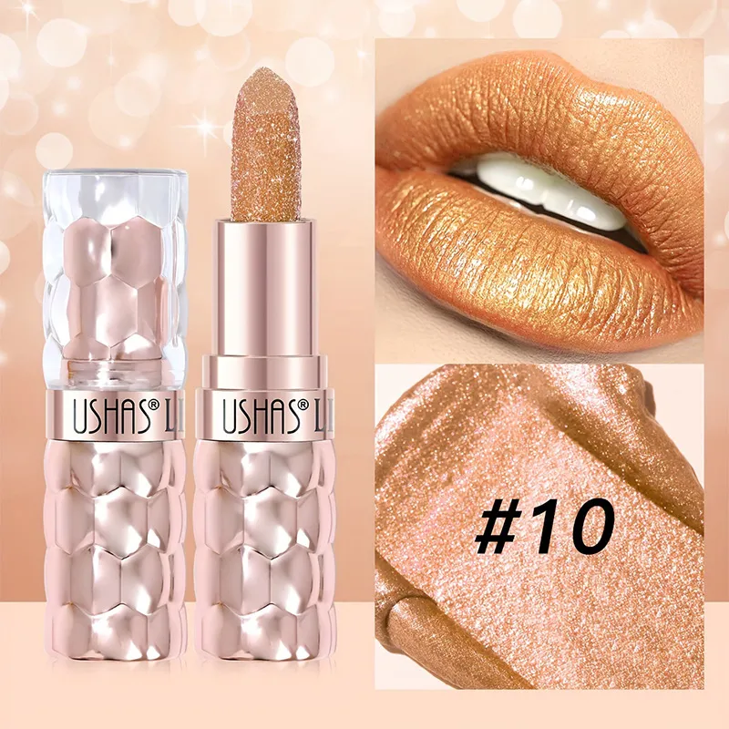 Pearl Shimmer Lipstick Waterproof Long-Lasting UC012A+B USHAS 20 ushas pearl lipstick waterproof smudge proof long lasting moisturizing fine shimmer lipstick uc012a b SPU842210325630 5200