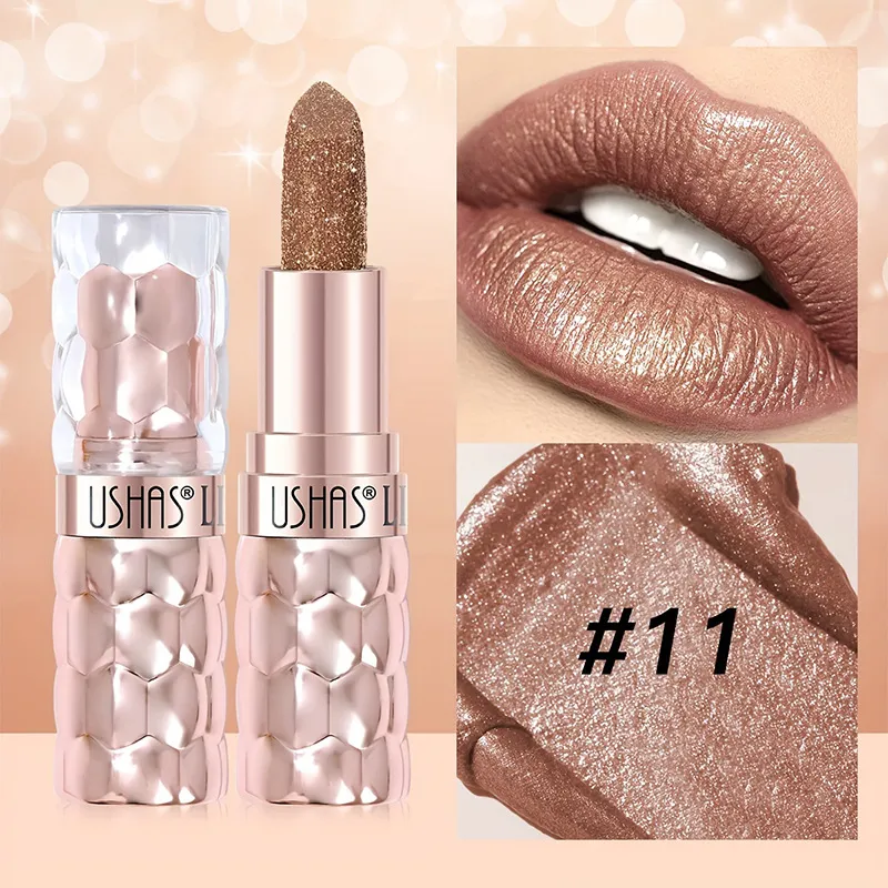 Pearl Shimmer Lipstick Waterproof Long-Lasting UC012A+B USHAS 21 ushas pearl lipstick waterproof smudge proof long lasting moisturizing fine shimmer lipstick uc012a b SPU842210325630 5201