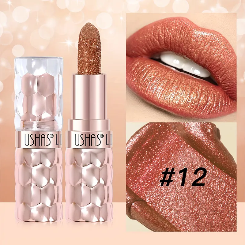 Pearl Shimmer Lipstick Waterproof Long-Lasting UC012A+B USHAS 22 ushas pearl lipstick waterproof smudge proof long lasting moisturizing fine shimmer lipstick uc012a b SPU842210325630 5202