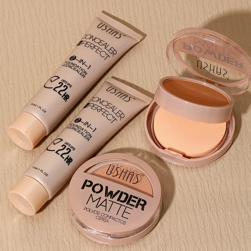USHAS Powder + Foundation Combo Set Waterproof & Brightening Skin Tone 5 ushas powder foundation combo set waterproof non fading brightening skin tone SPU737641104634 1571