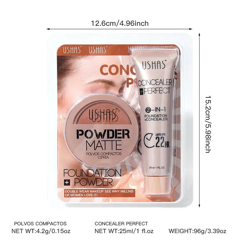 USHAS Powder + Foundation Combo Set Waterproof & Brightening Skin Tone 6 ushas powder foundation combo set waterproof non fading brightening skin tone SPU737641104634 1572