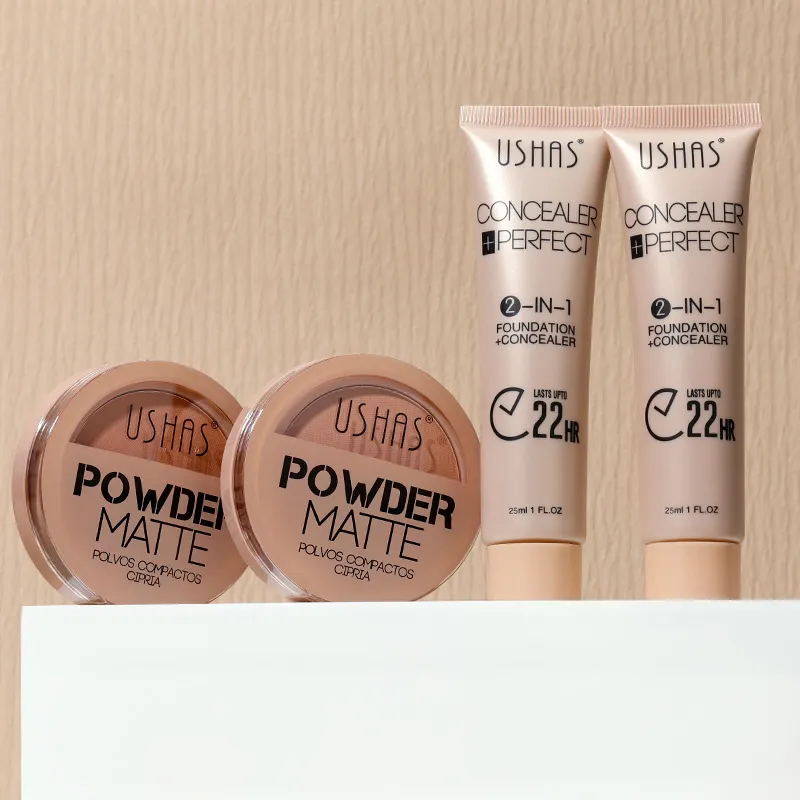 USHAS Powder + Foundation Combo Set Waterproof & Brightening Skin Tone 8 ushas powder foundation combo set waterproof non fading brightening skin tone SPU737641104634 1574
