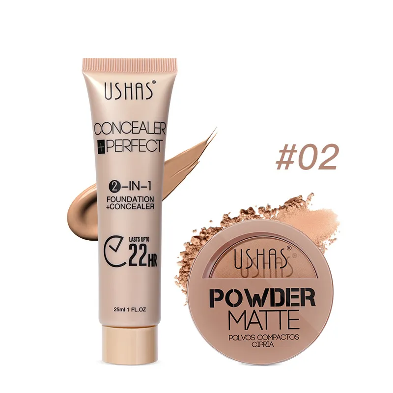 USHAS Powder + Foundation Combo Set Waterproof & Brightening Skin Tone 10 ushas powder foundation combo set waterproof non fading brightening skin tone SPU737641104634 1576