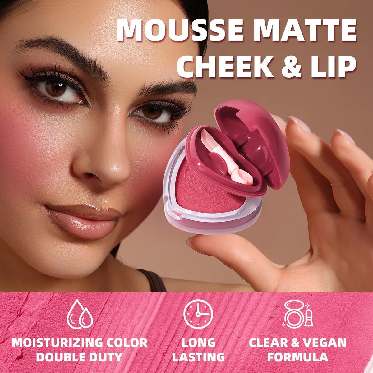 Waterproof Mousse Blush Long-Lasting Pigmented UC159 USHAS 2 ushas waterproof long lasting pigmented heart shape mousse blush uc159 SPU967080394155 10649