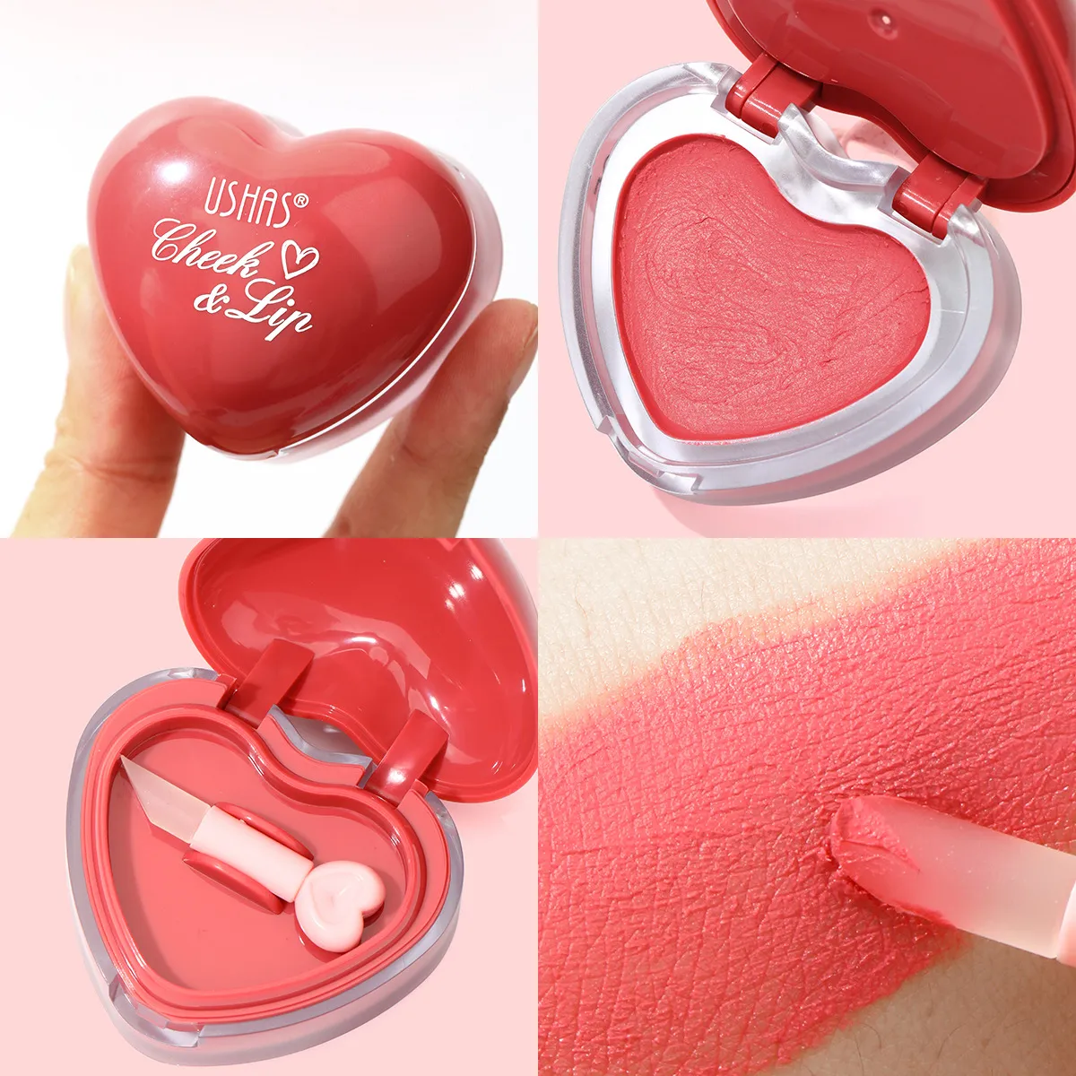 Waterproof Mousse Blush Long-Lasting Pigmented UC159 USHAS 6 ushas waterproof long lasting pigmented heart shape mousse blush uc159 SPU967080394155 10653